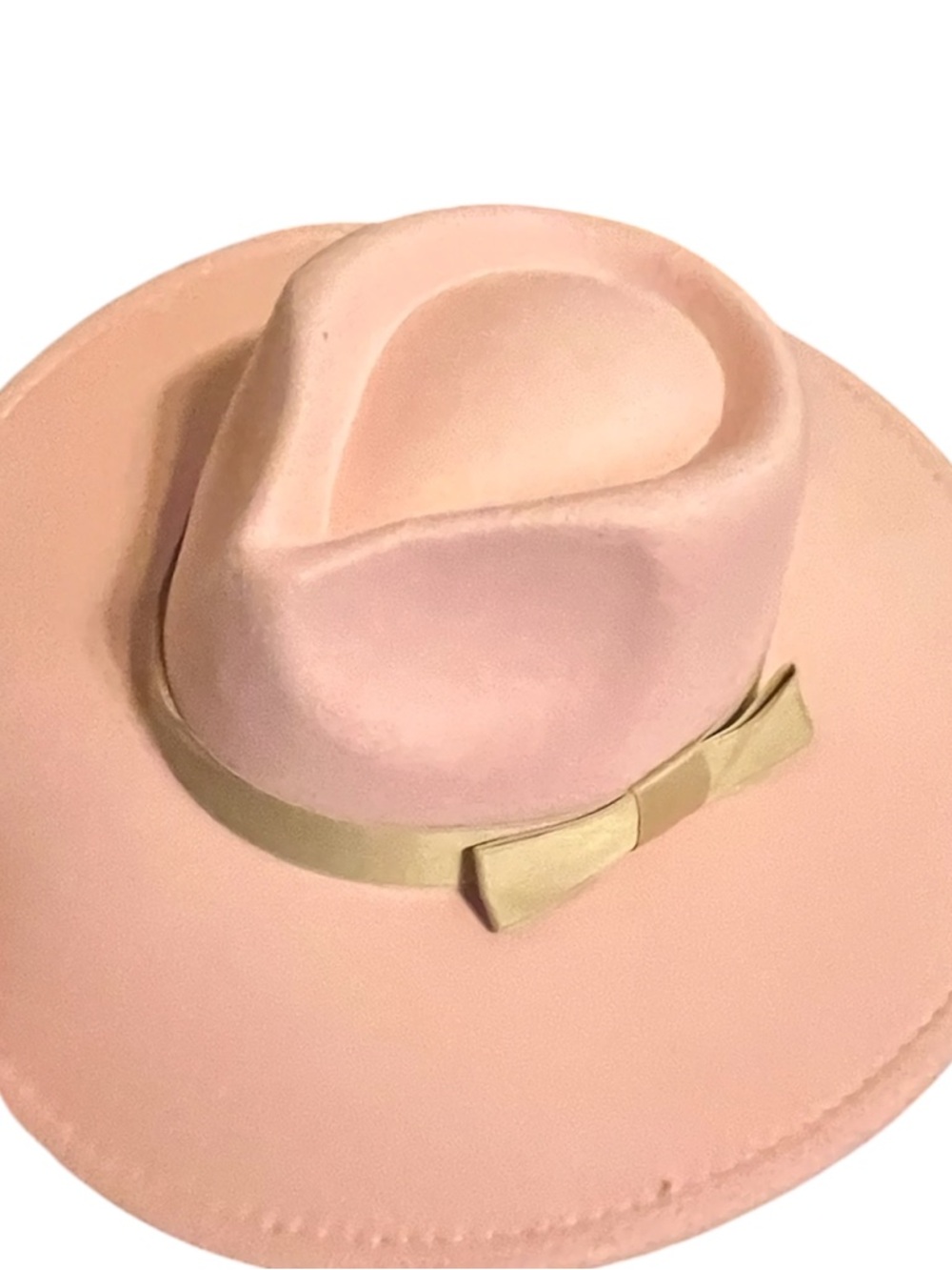 Francesca's Collections Blush Pink Felt Wide Brim Hat with Cream Bow - Picture 2 of 2